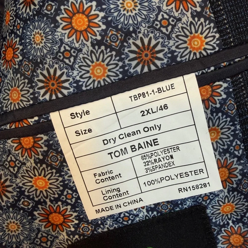 Tom Baine Mens Blue Glen Plaid Stretch Slim Fit Blazer Jacket 2XL 46 TBP81-1 NWT